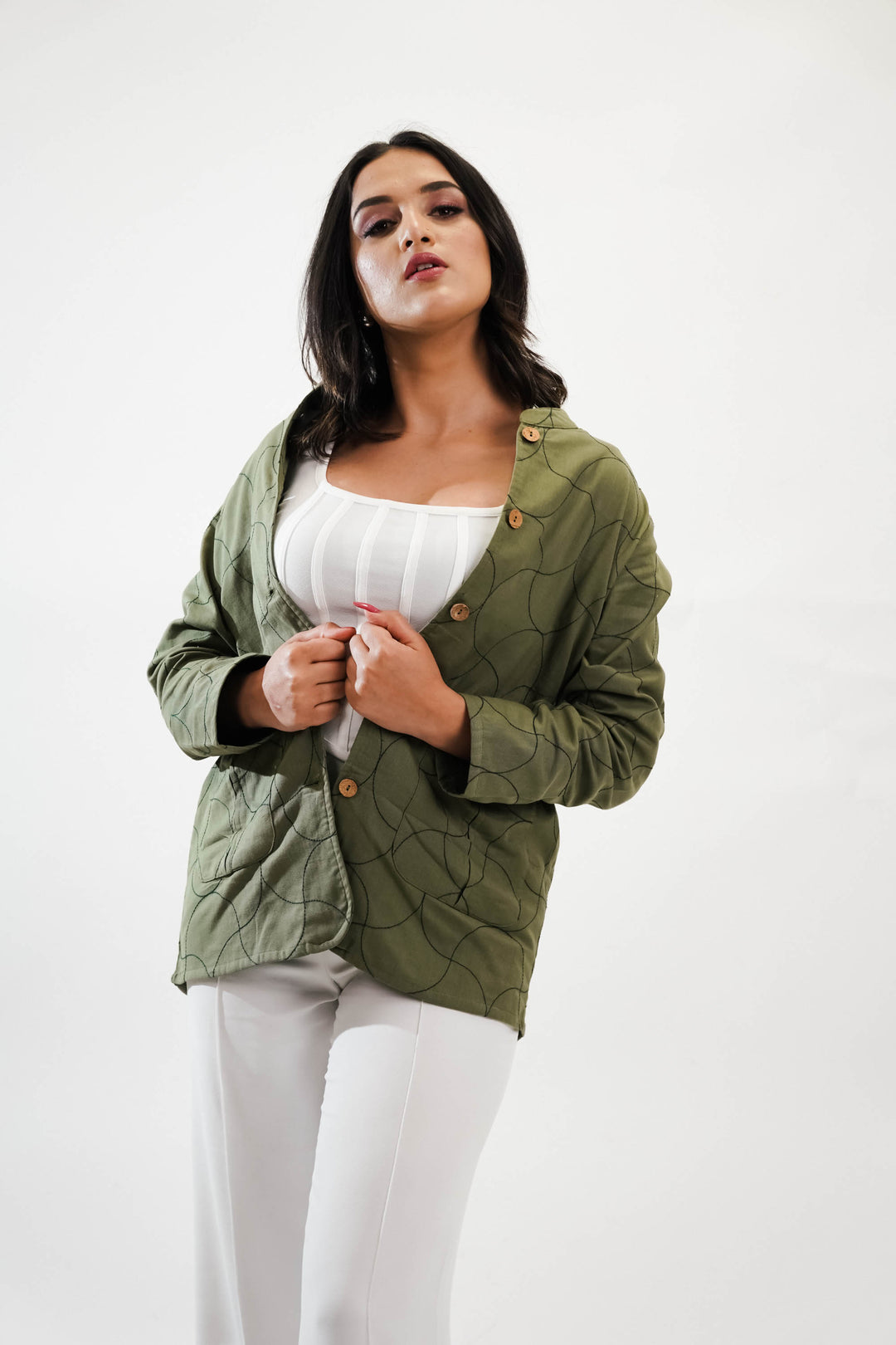 Olive Quilted Shacket