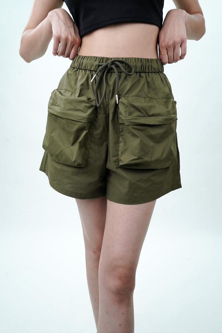 Army Green Shorts With Patch Pockets