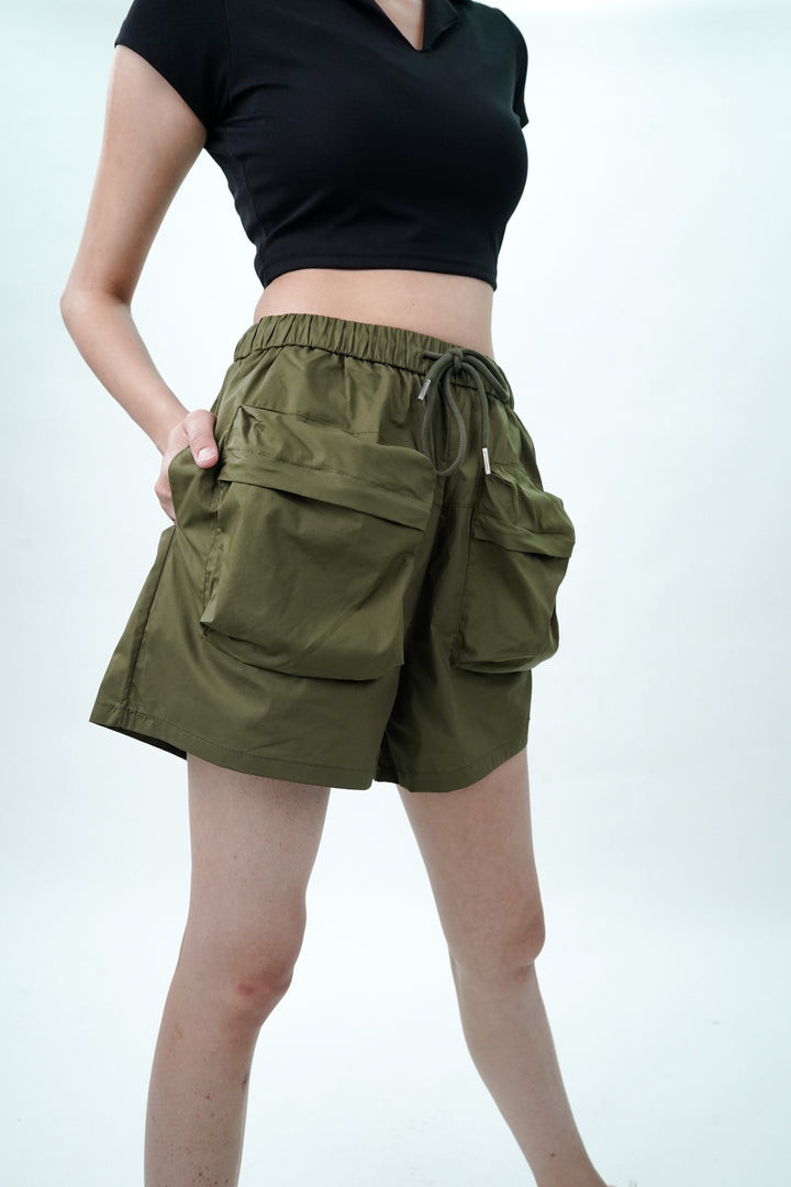 Army Green Shorts With Patch Pockets