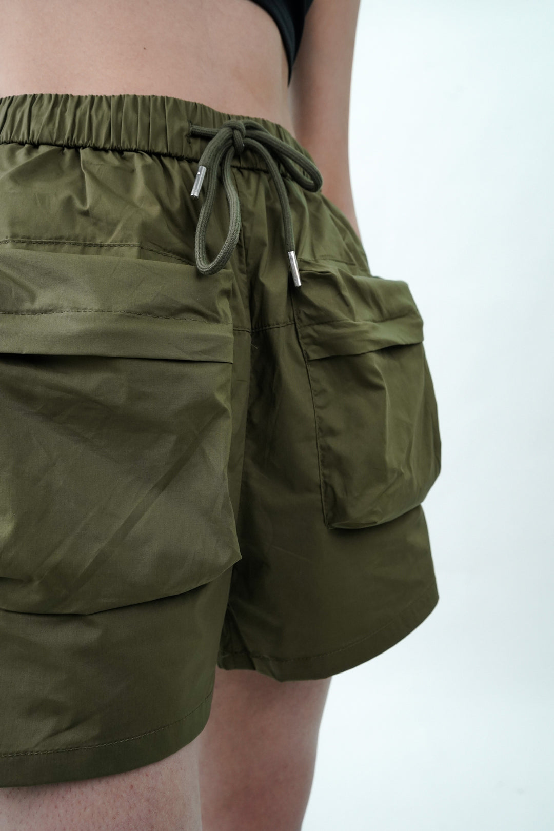 Army Green Shorts With Patch Pockets