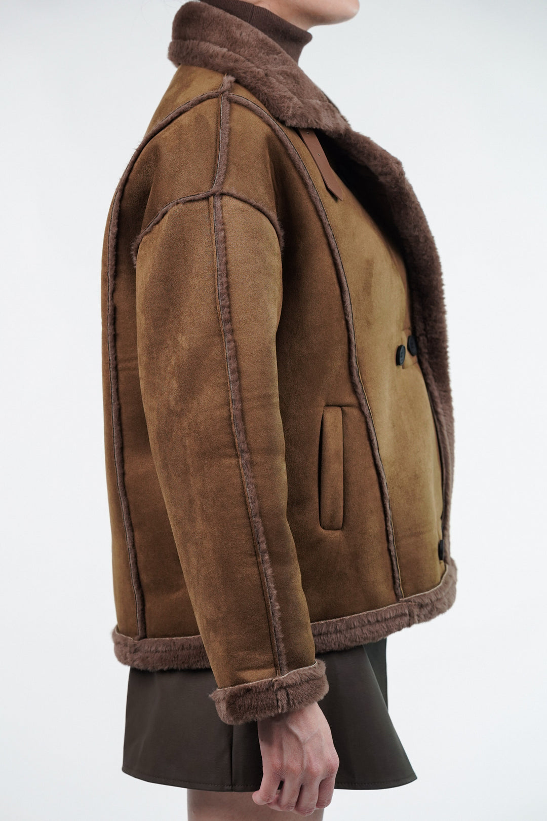 Fur-lined brown suede jacket for women