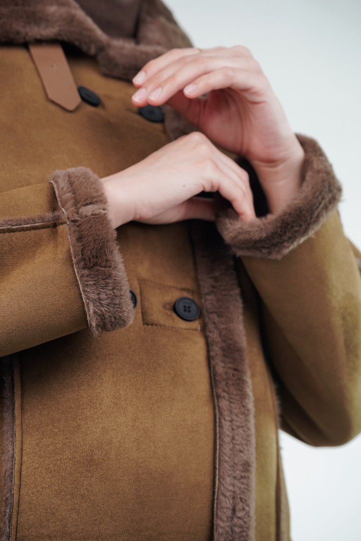 Suede jacket with fur cuffs and collar