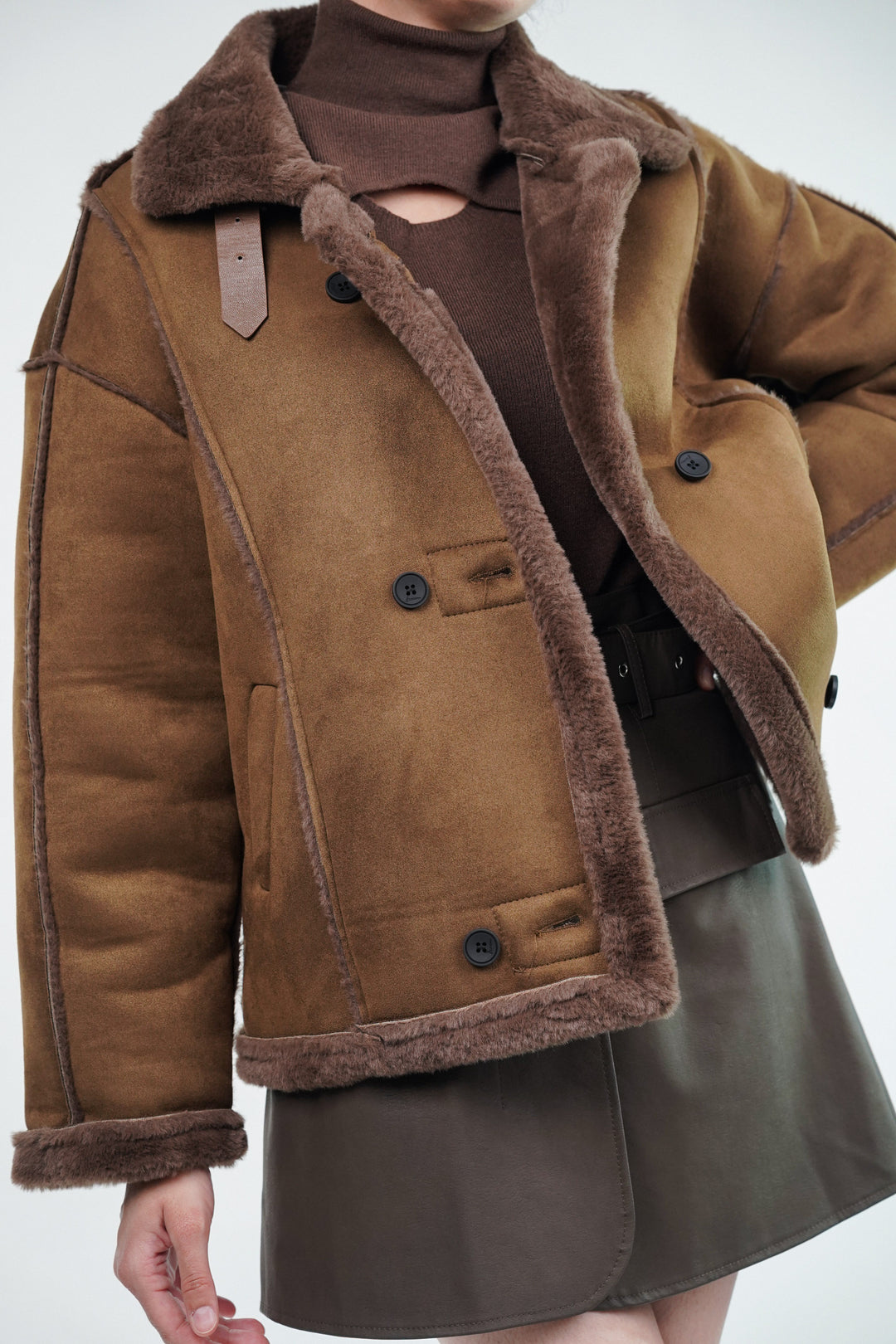 Brown suede jacket with fur lining for winter