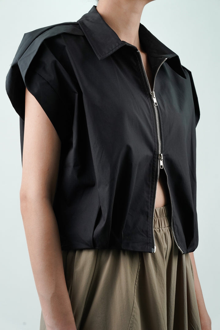 Double Zipper Pleated Hem Top for Women