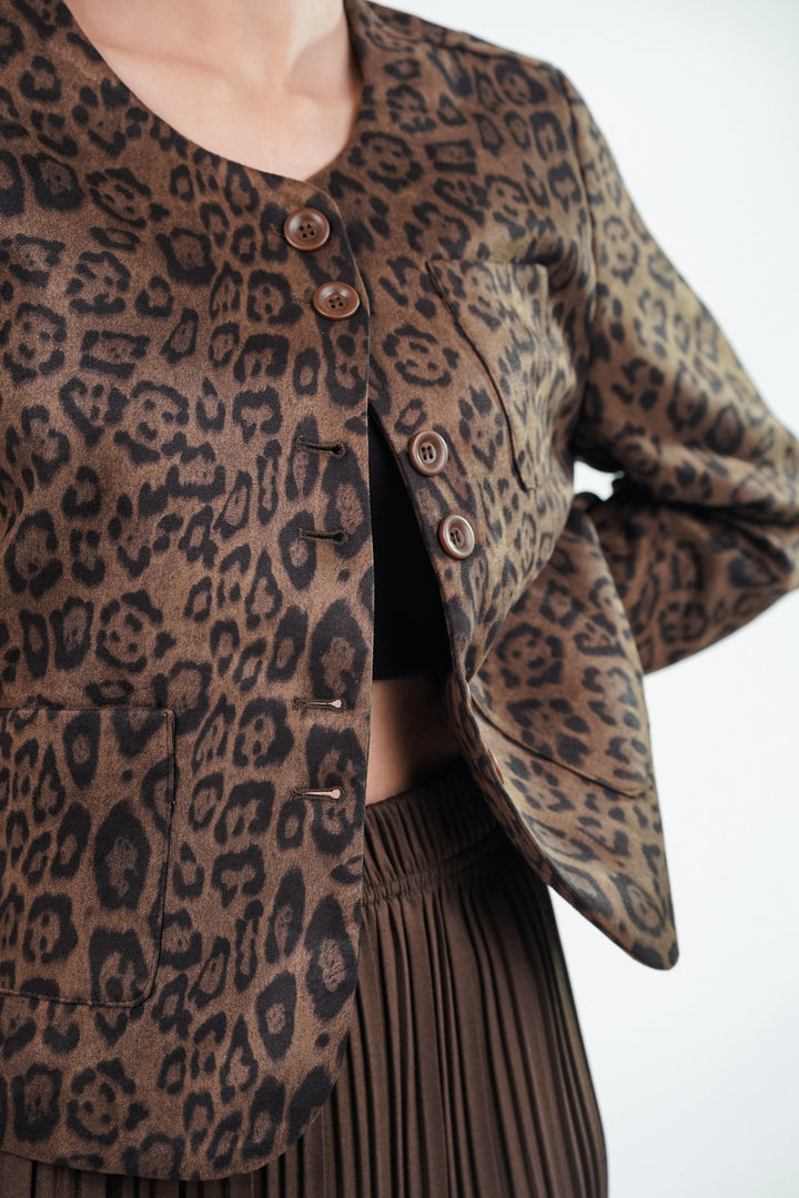 Women's tiger print suede blazer