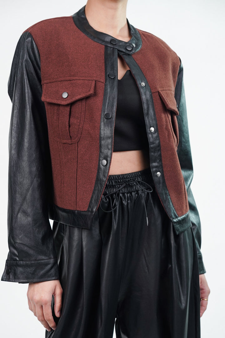 Woolen Jacket With Leather Sleeves