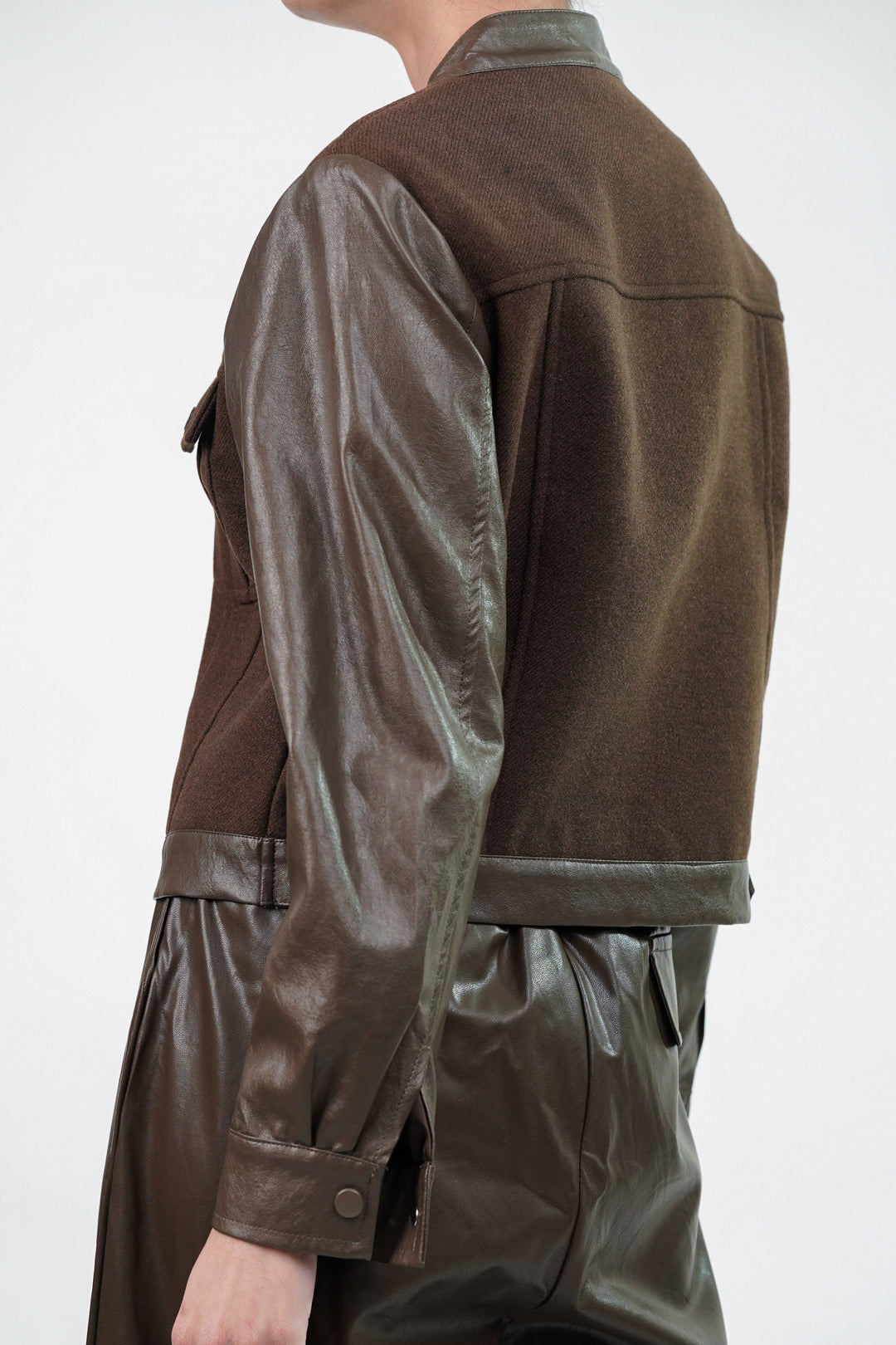 Brown Woolen Jacket With Leather Sleeves