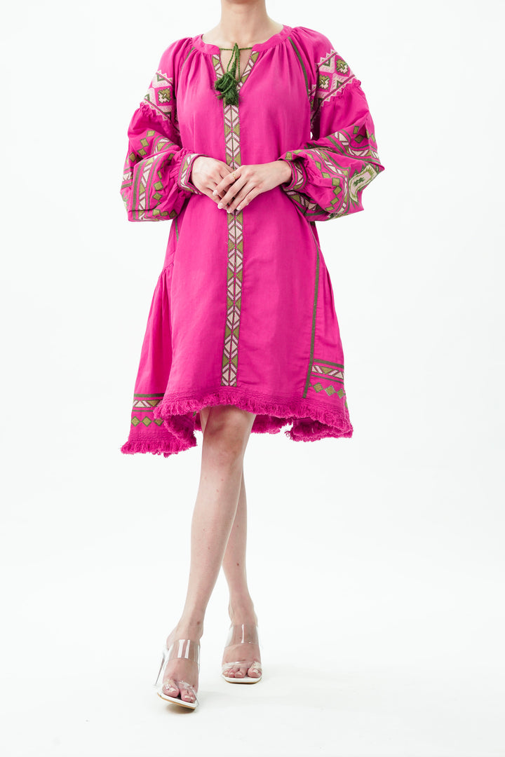 Hot pink dress with raglan sleeves