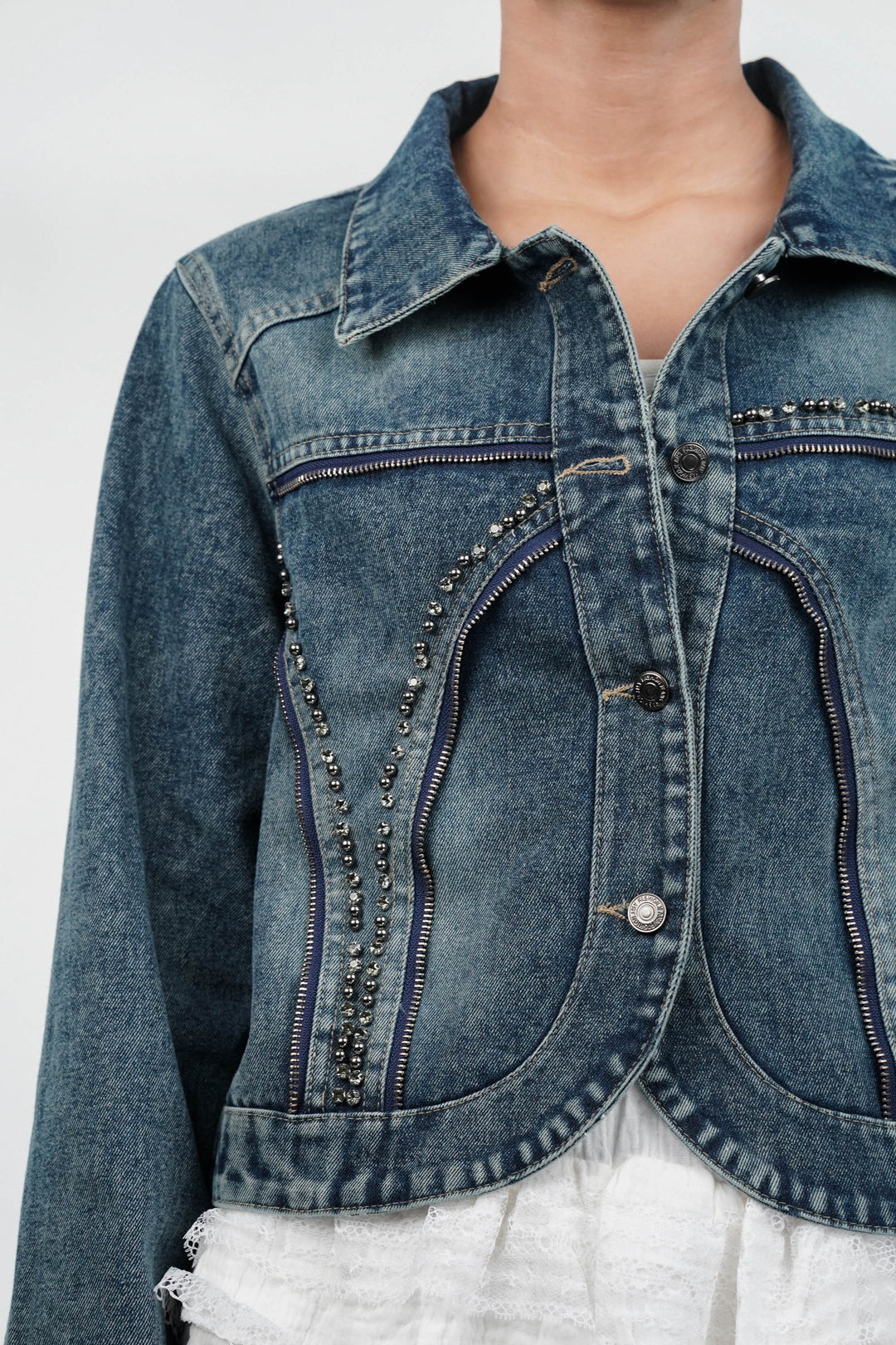 Glistening Dark Blue Denim Jacket