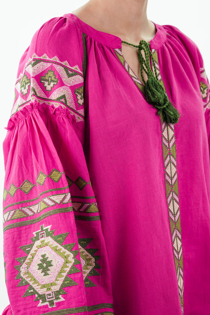 Embroidered pink dress for women