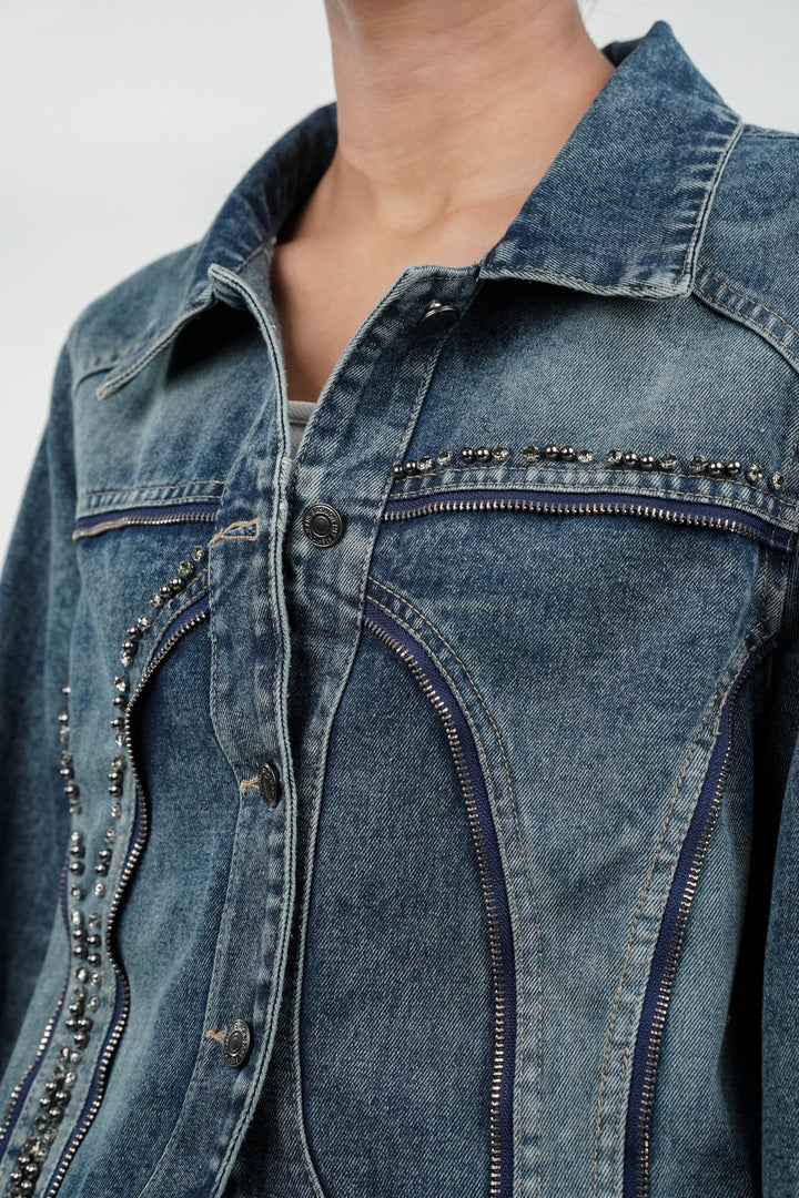 Glistening Dark Blue Denim Jacket