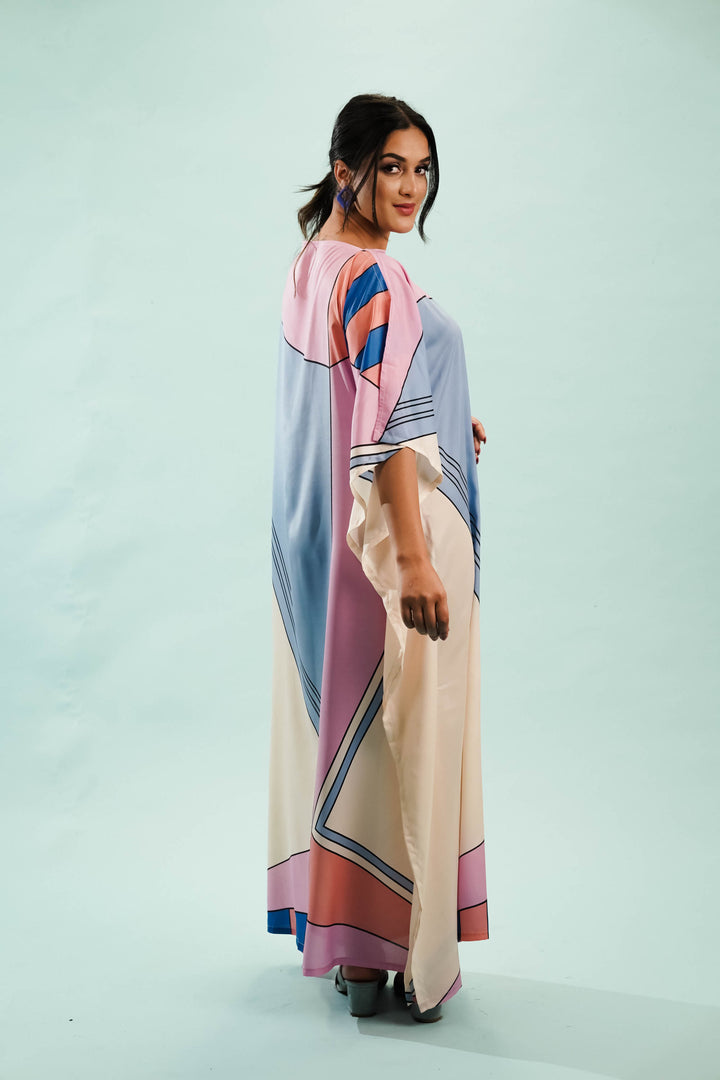 Stylish fine georgette kaftan dress with boat neck
