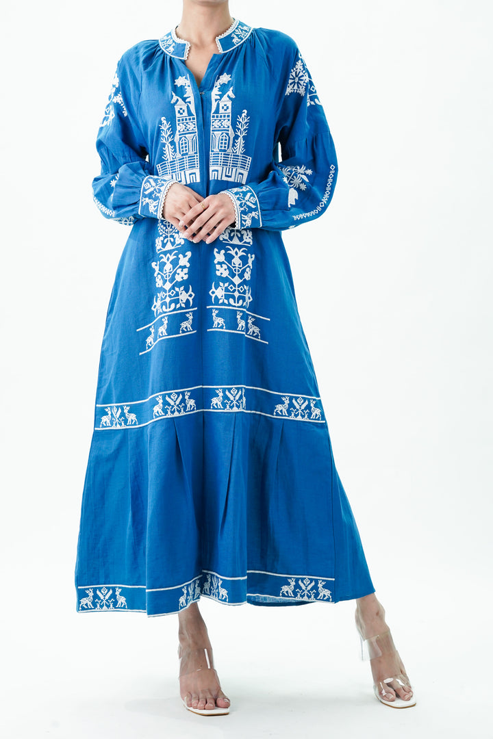 Embroidered cotton maxi dress for women