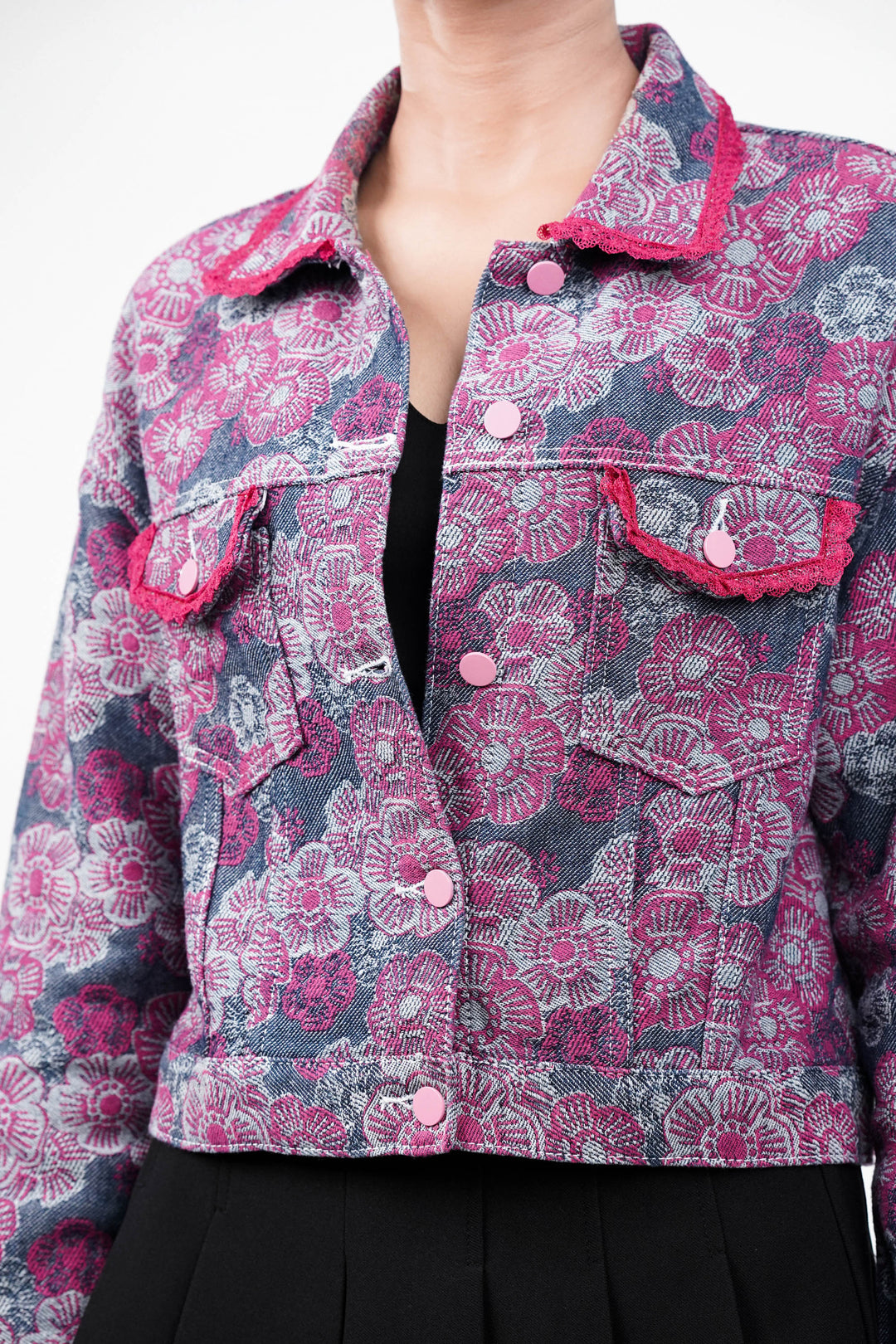 Pink Blossom Denim Jacket