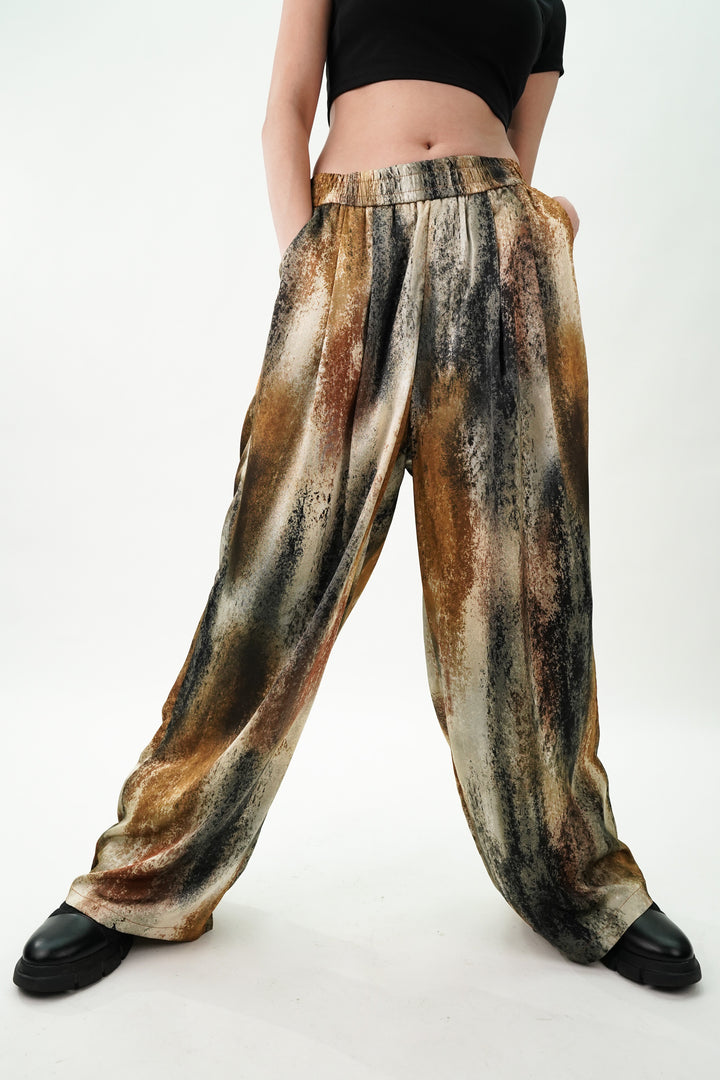 Stylish warm tone satin trousers