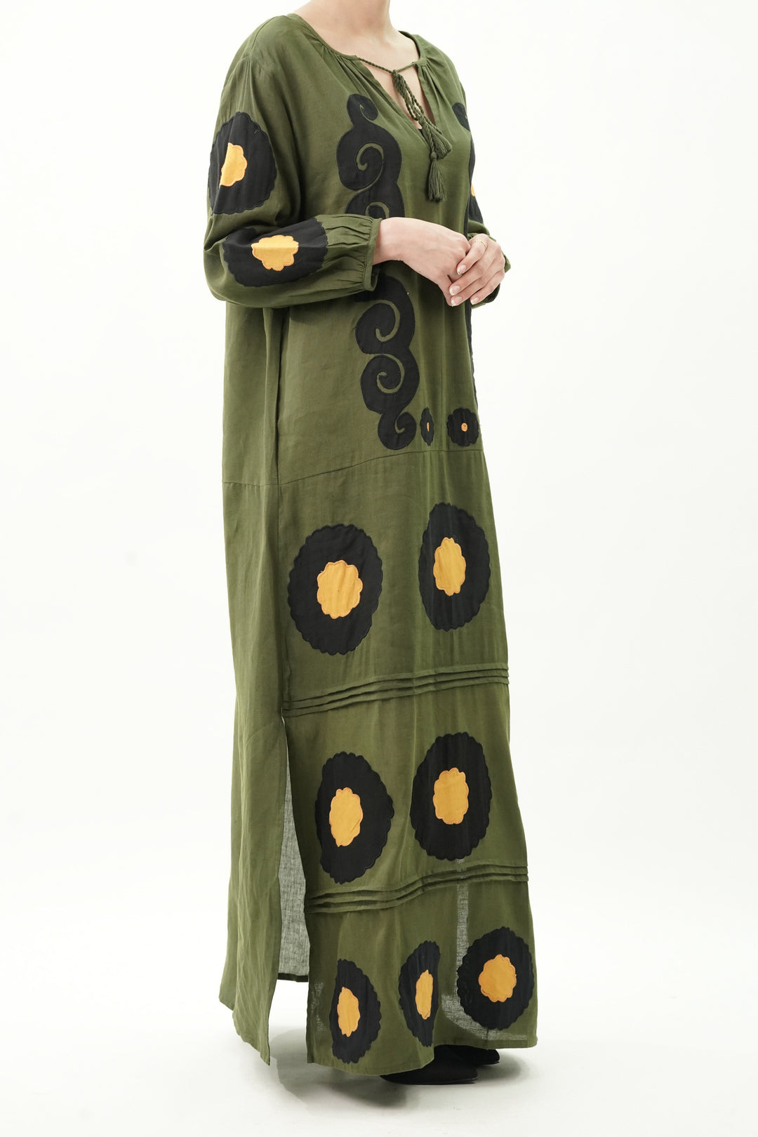 Patch Work Olive Cotton Dress