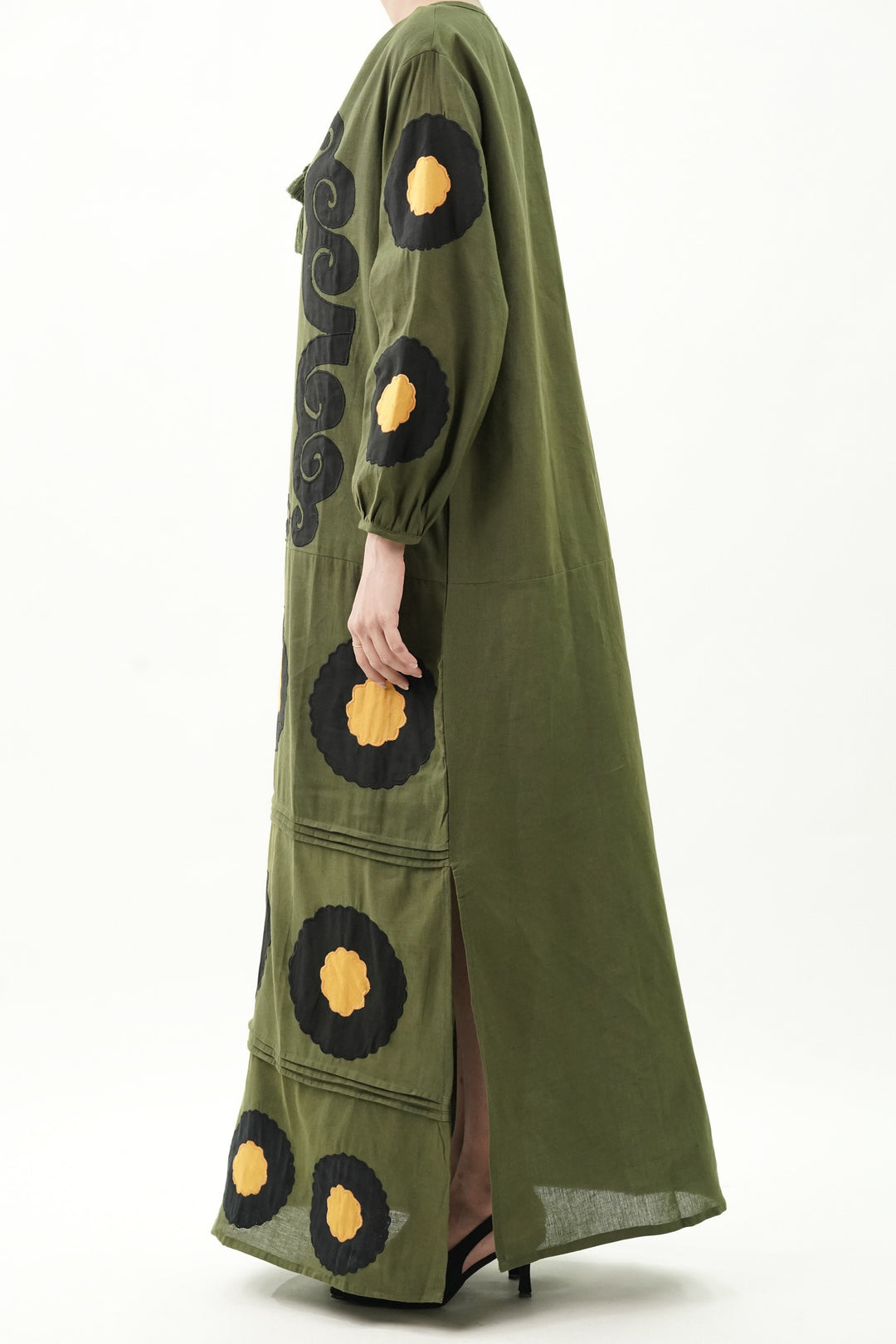 Patch Work Olive Cotton Dress