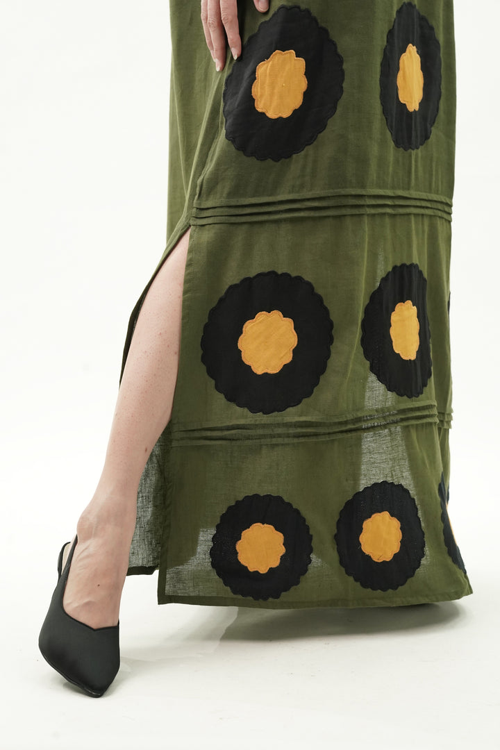 Patch Work Olive Cotton Dress