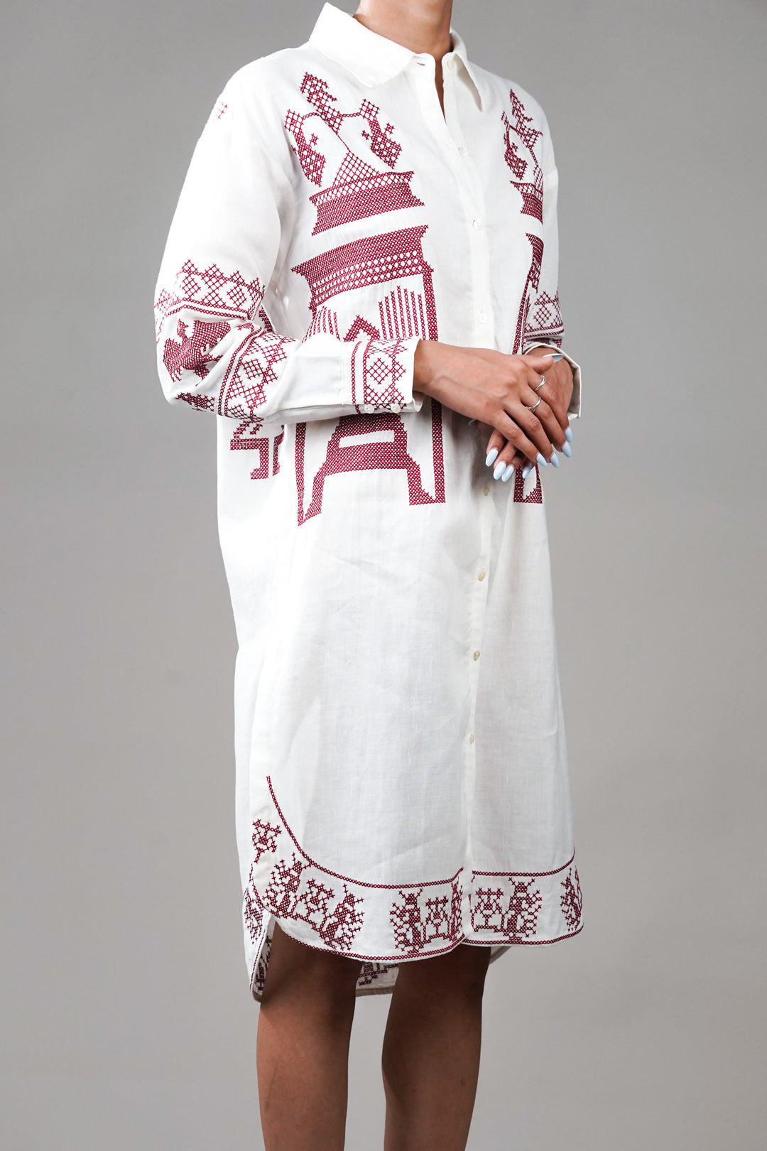 Knee-length summer dresses with Sindhi embroidery