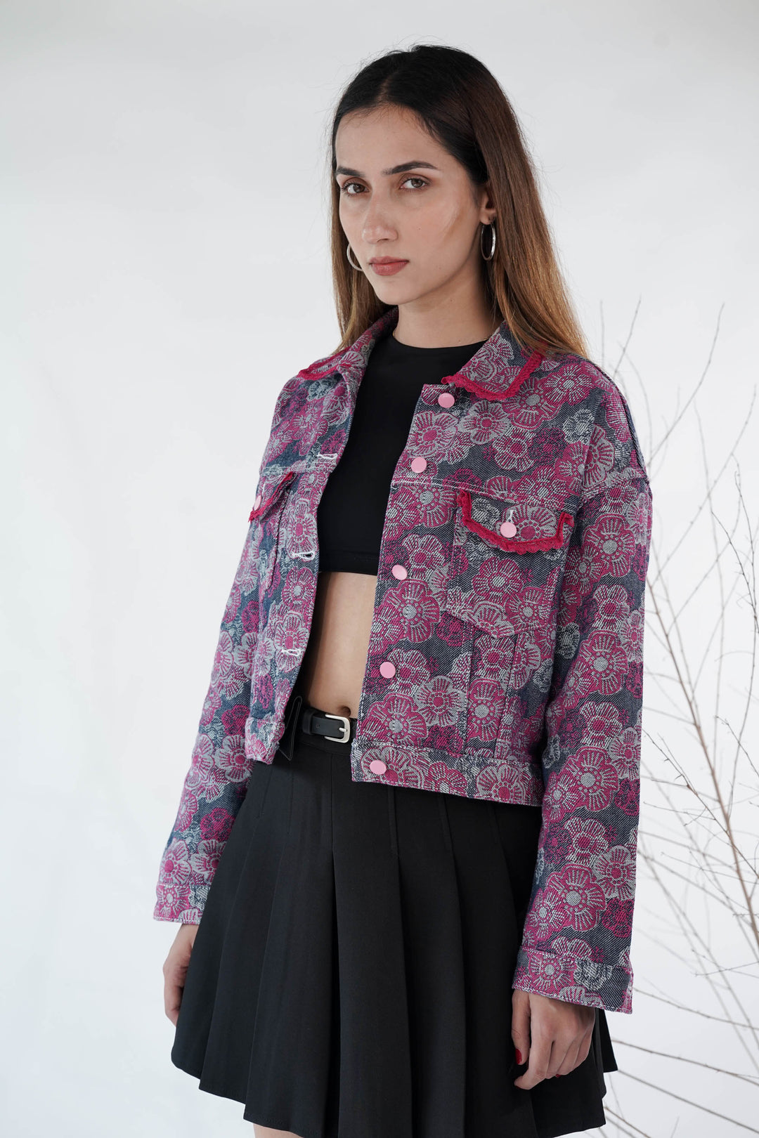 Pink Blossom Denim Jacket