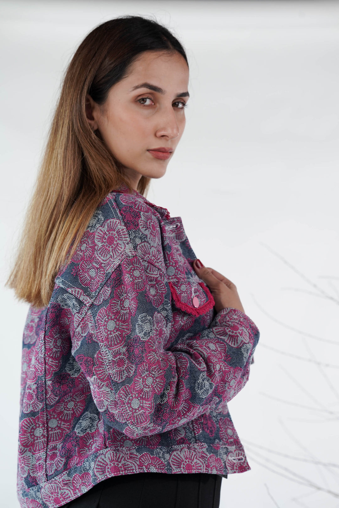 Pink Blossom Denim Jacket