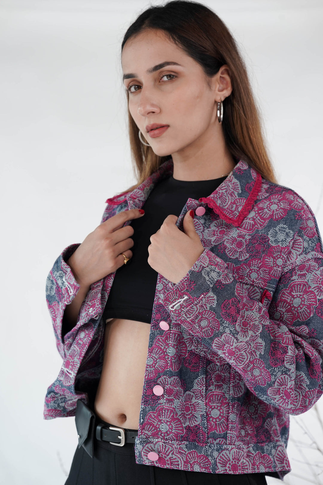 Pink Blossom Denim Jacket