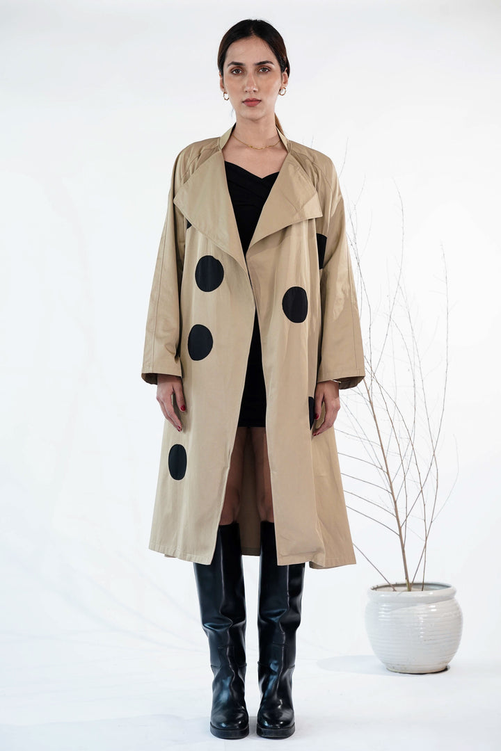 Light Brown Trench Coat With Patch Polka Dot