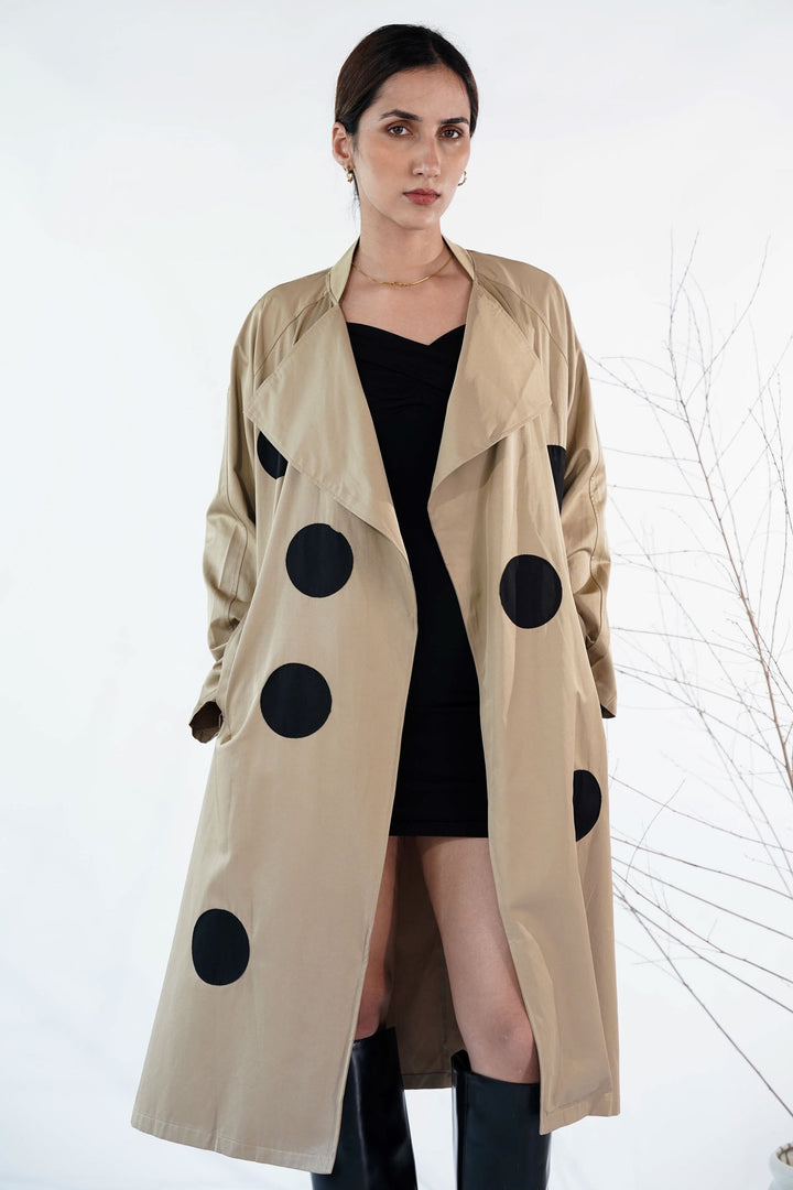 Light Brown Trench Coat With Patch Polka Dot