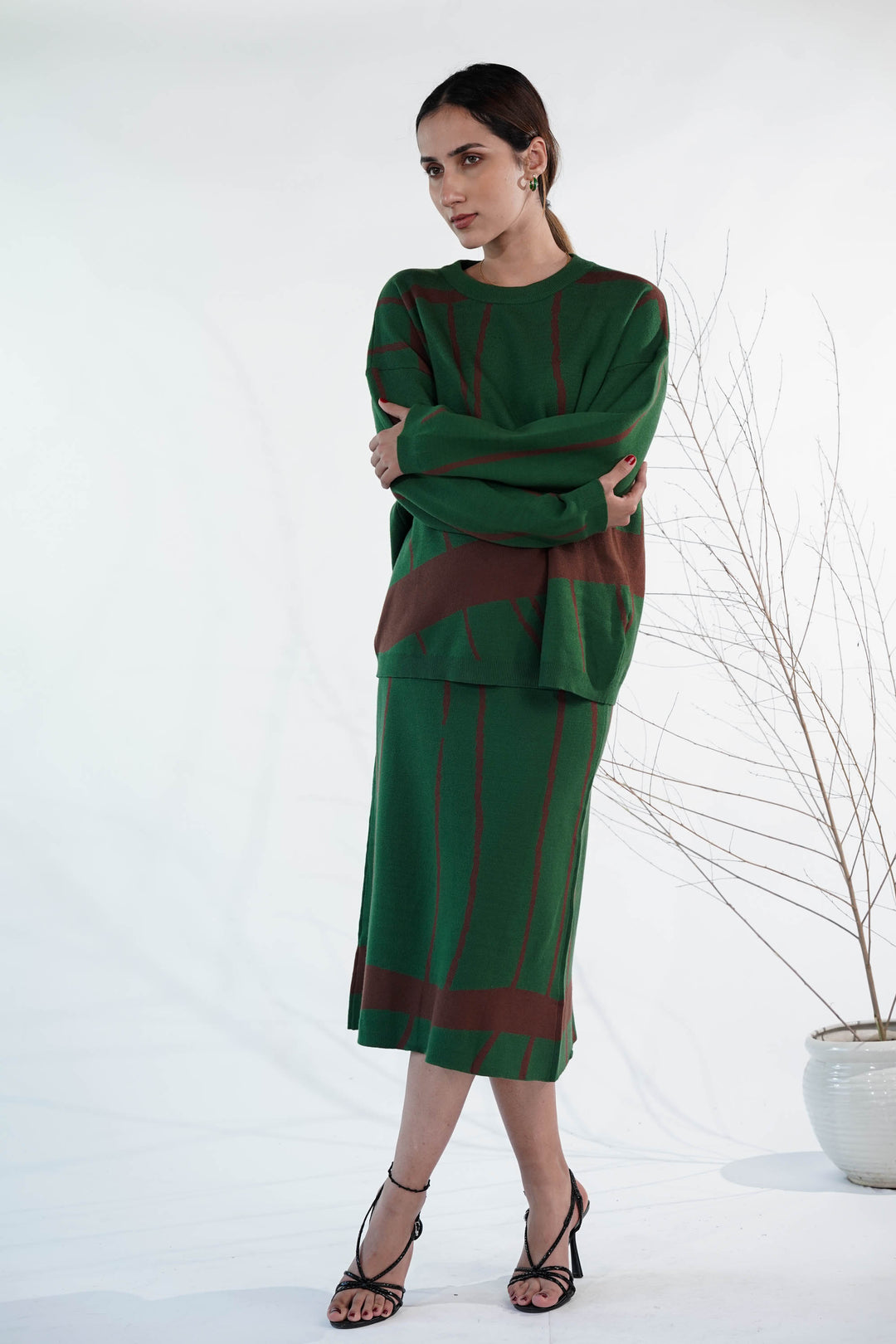 Mint & Merlot Green Knitted skirt Co Ord