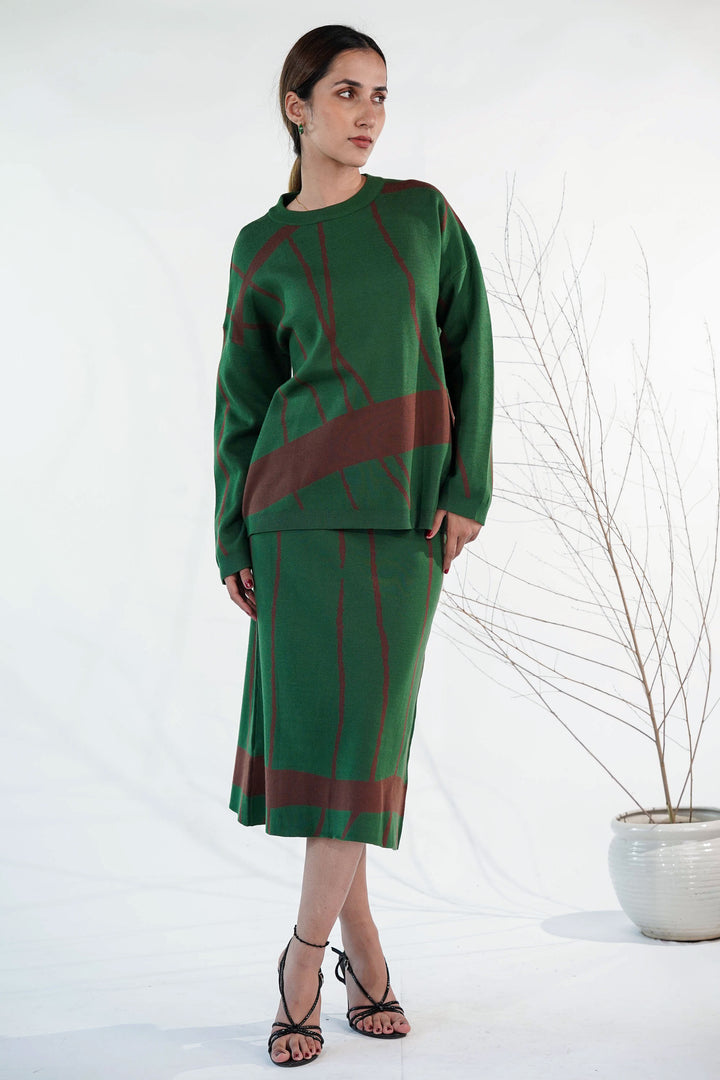 Mint & Merlot Green Knitted skirt Co Ord