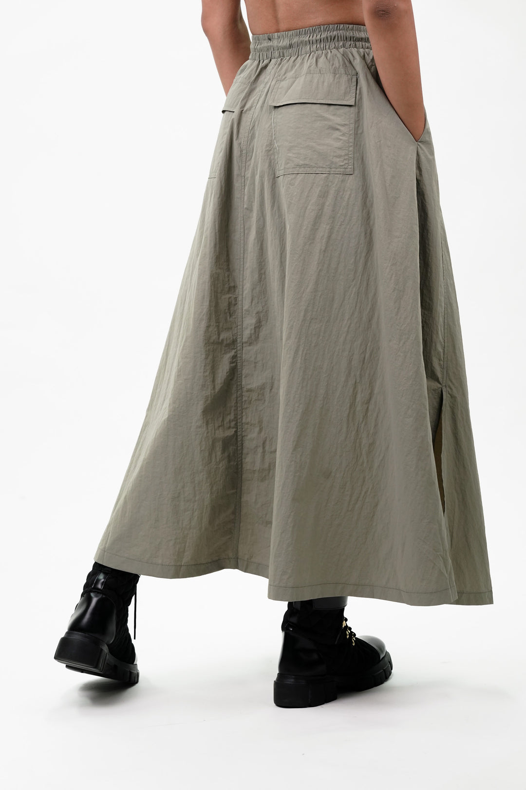 Paneled Skirt With Back Flap Pockets