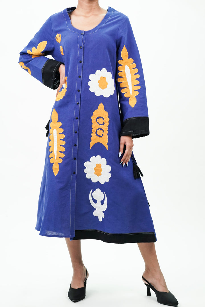 Blue Patch Work Oversized Cotton Dress