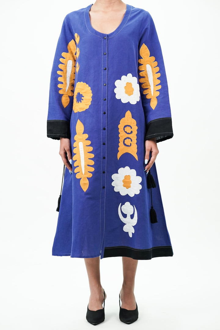 Blue Patch Work Oversized Cotton Dress