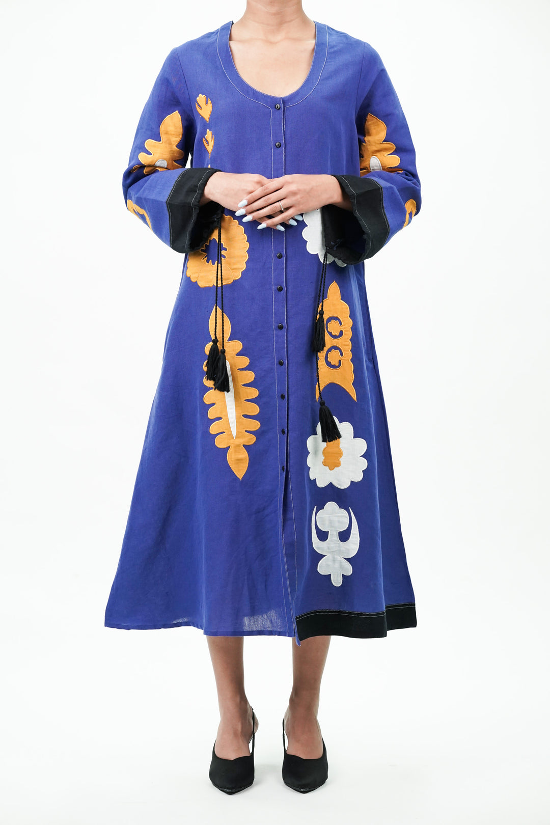 Blue Patch Work Oversized Cotton Dress