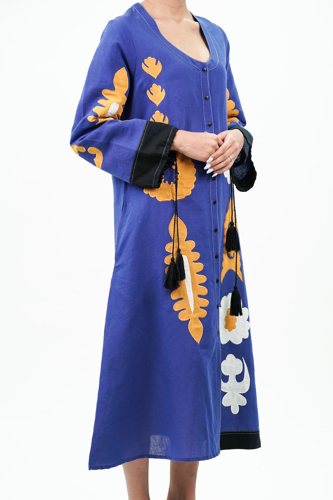 Blue Patch Work Oversized Cotton Dress