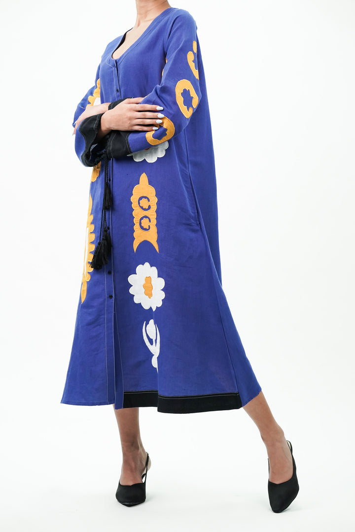 Blue Patch Work Oversized Cotton Dress