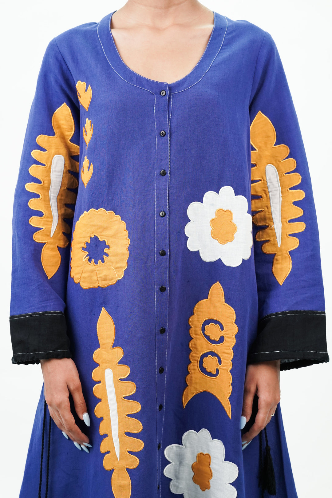 Blue Patch Work Oversized Cotton Dress