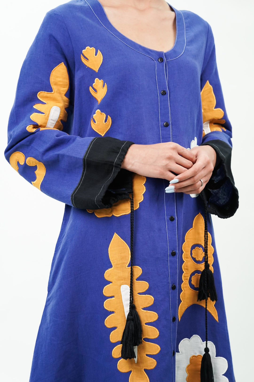 Blue Patch Work Oversized Cotton Dress