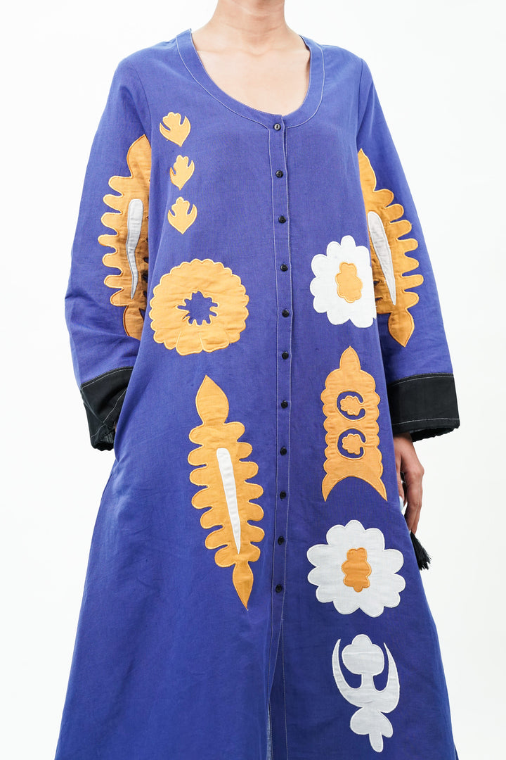 Blue Patch Work Oversized Cotton Dress