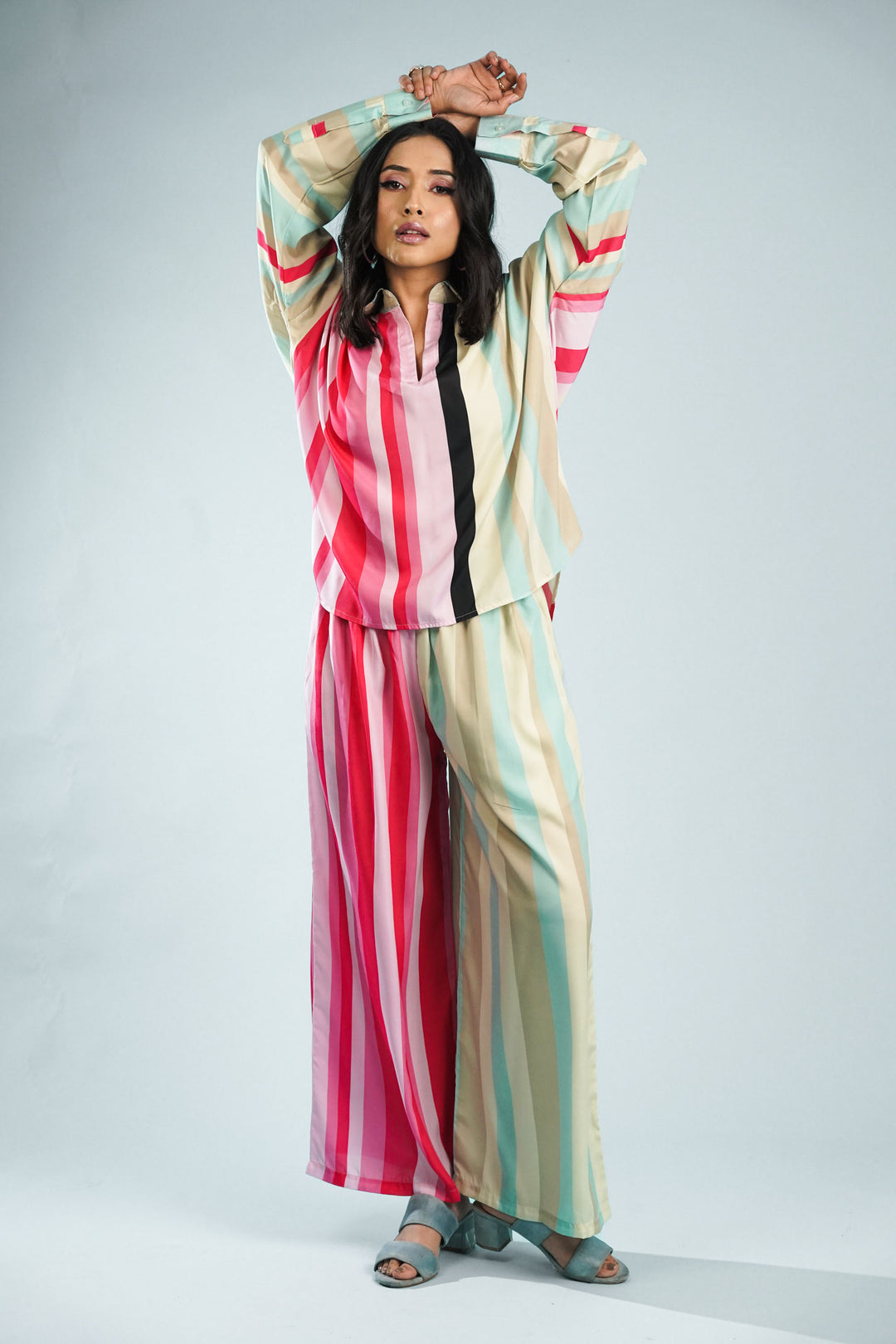 Multicolor Striped Vacation Wear Coord Set