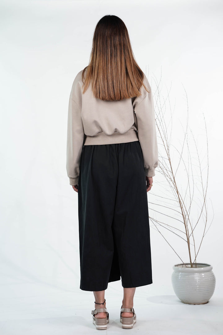 Beige & Black Flared Pants Co-Ord