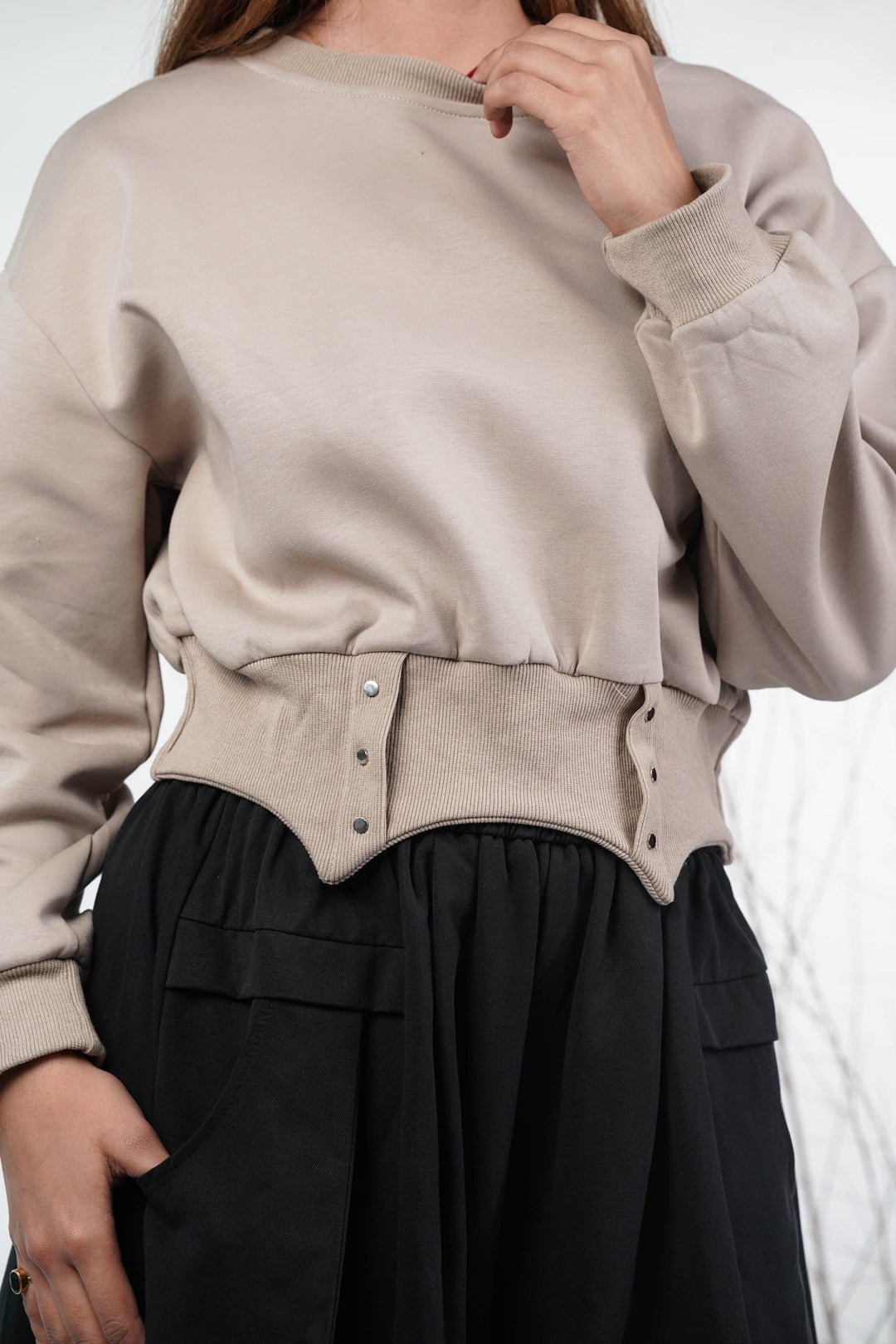 Beige & Black Flared Pants Co-Ord