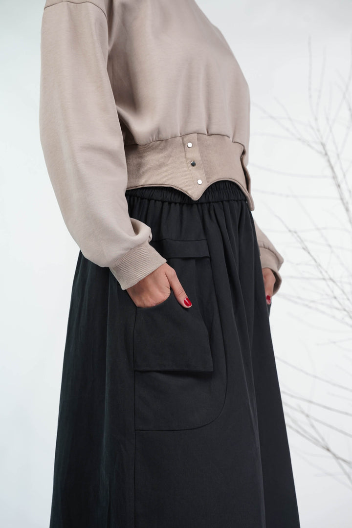 Beige & Black Flared Pants Co-Ord