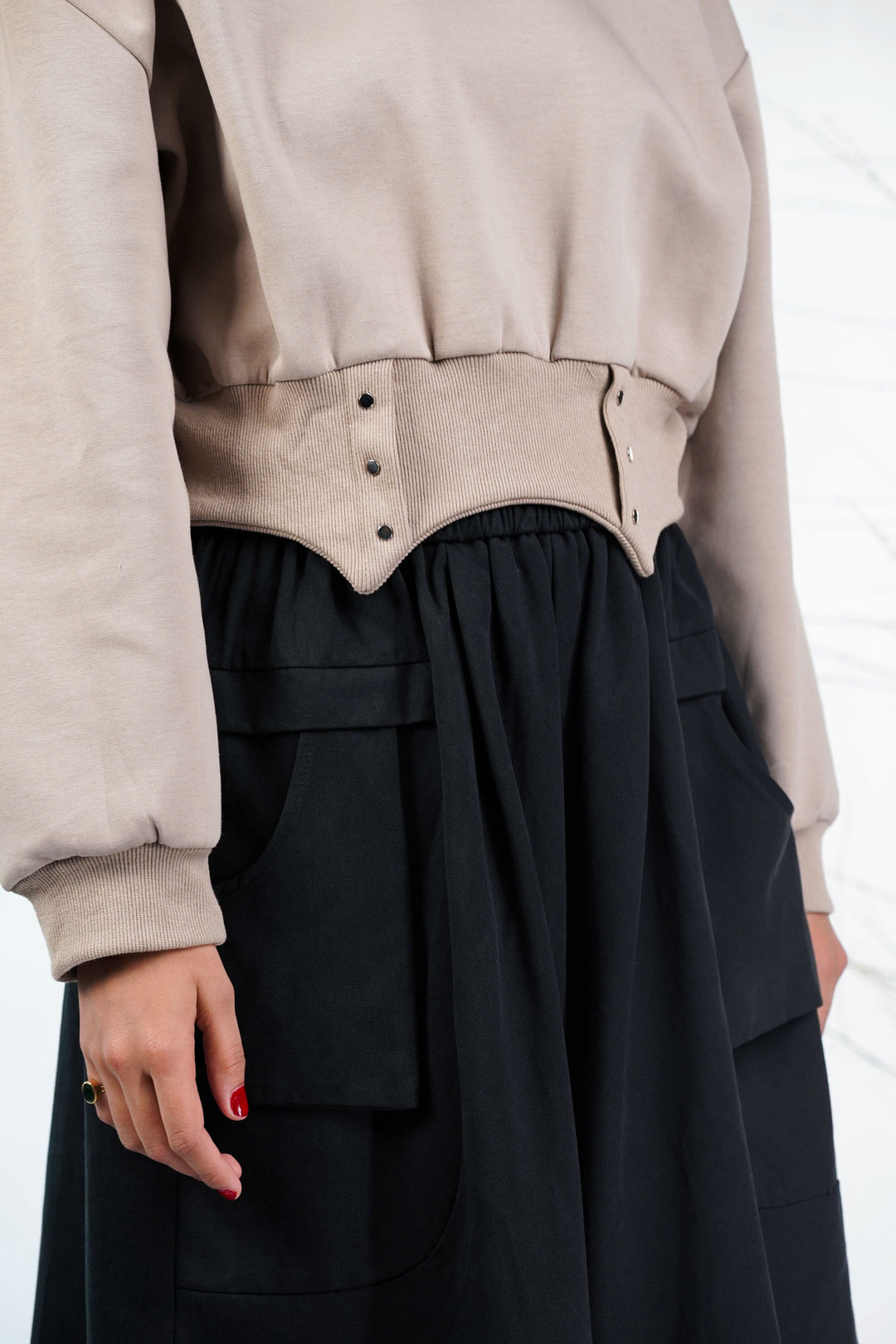 Beige & Black Flared Pants Co-Ord