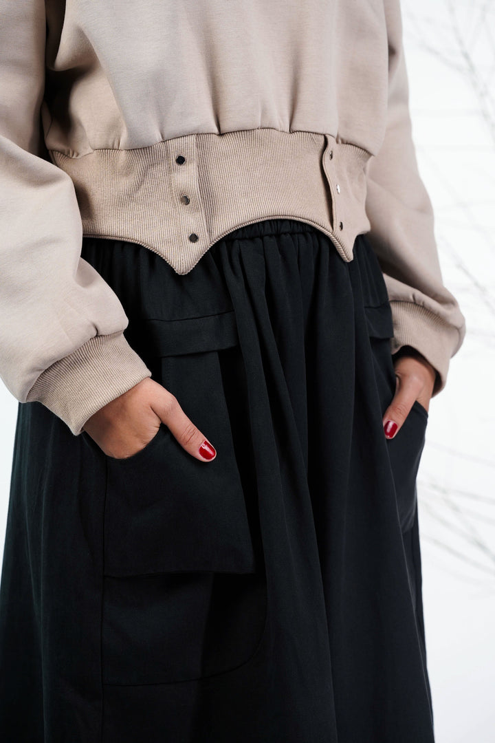 Beige & Black Flared Pants Co-Ord