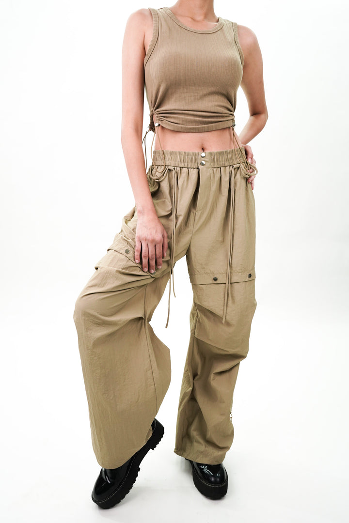 Knit top and cargo pants for casual wear