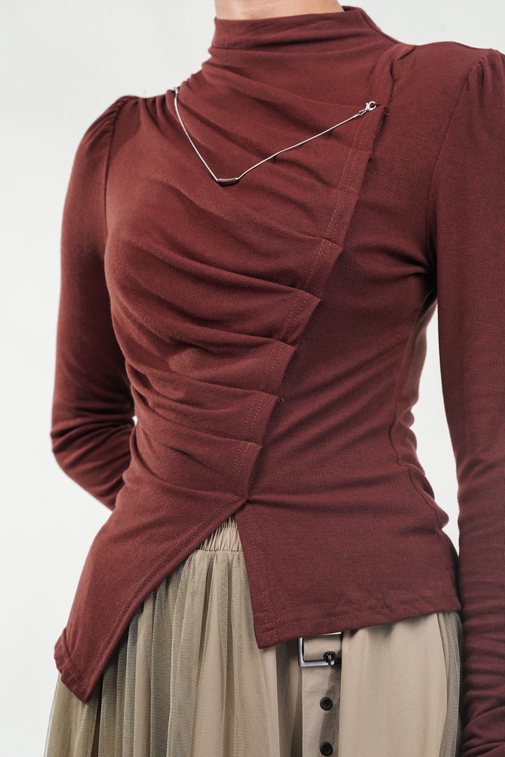 Pleat & Flow Rust Top With Silver Chain