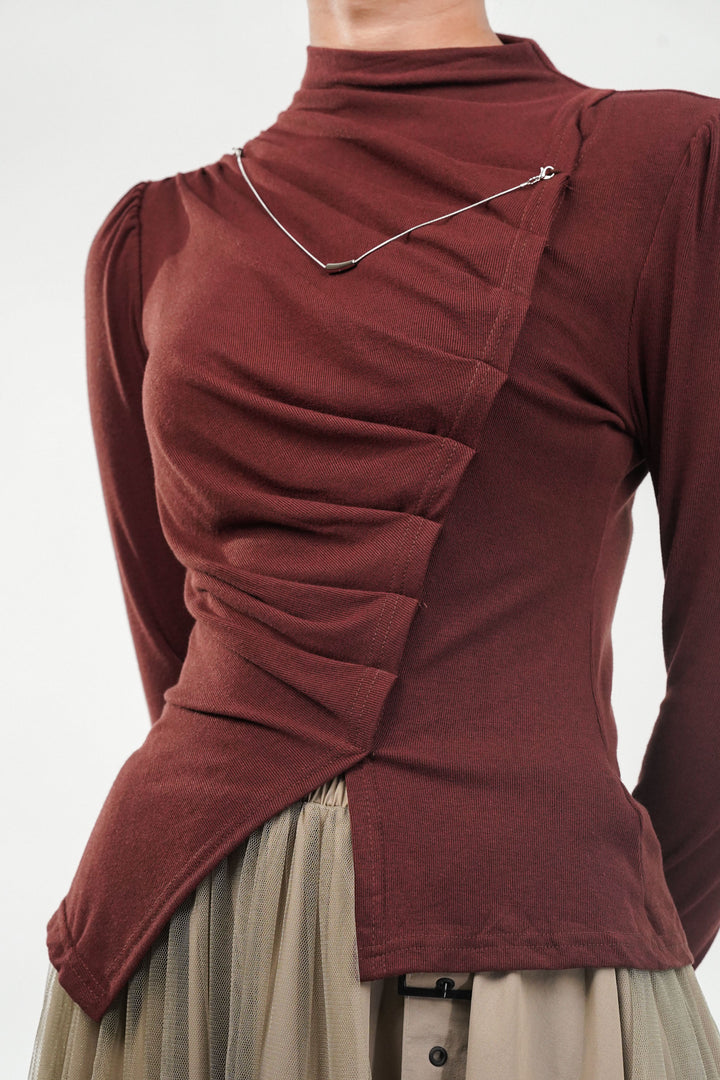 Pleat & Flow Rust Top With Silver Chain