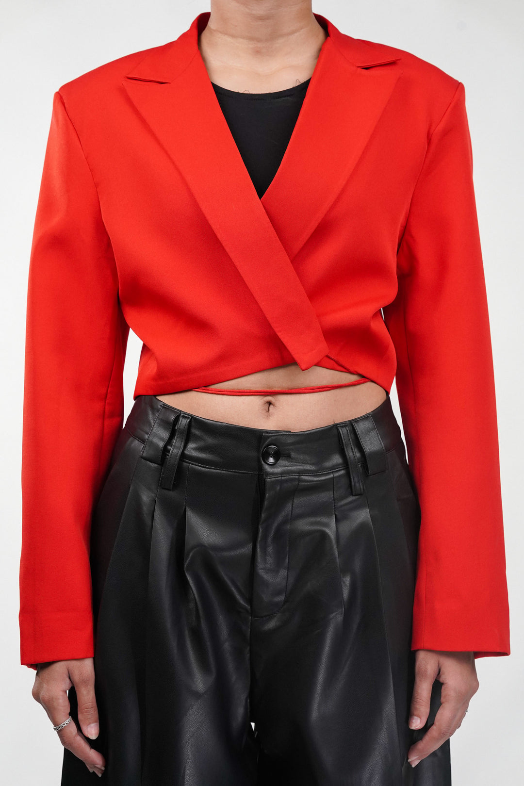 Strings Attached Cropped Blazer in Red