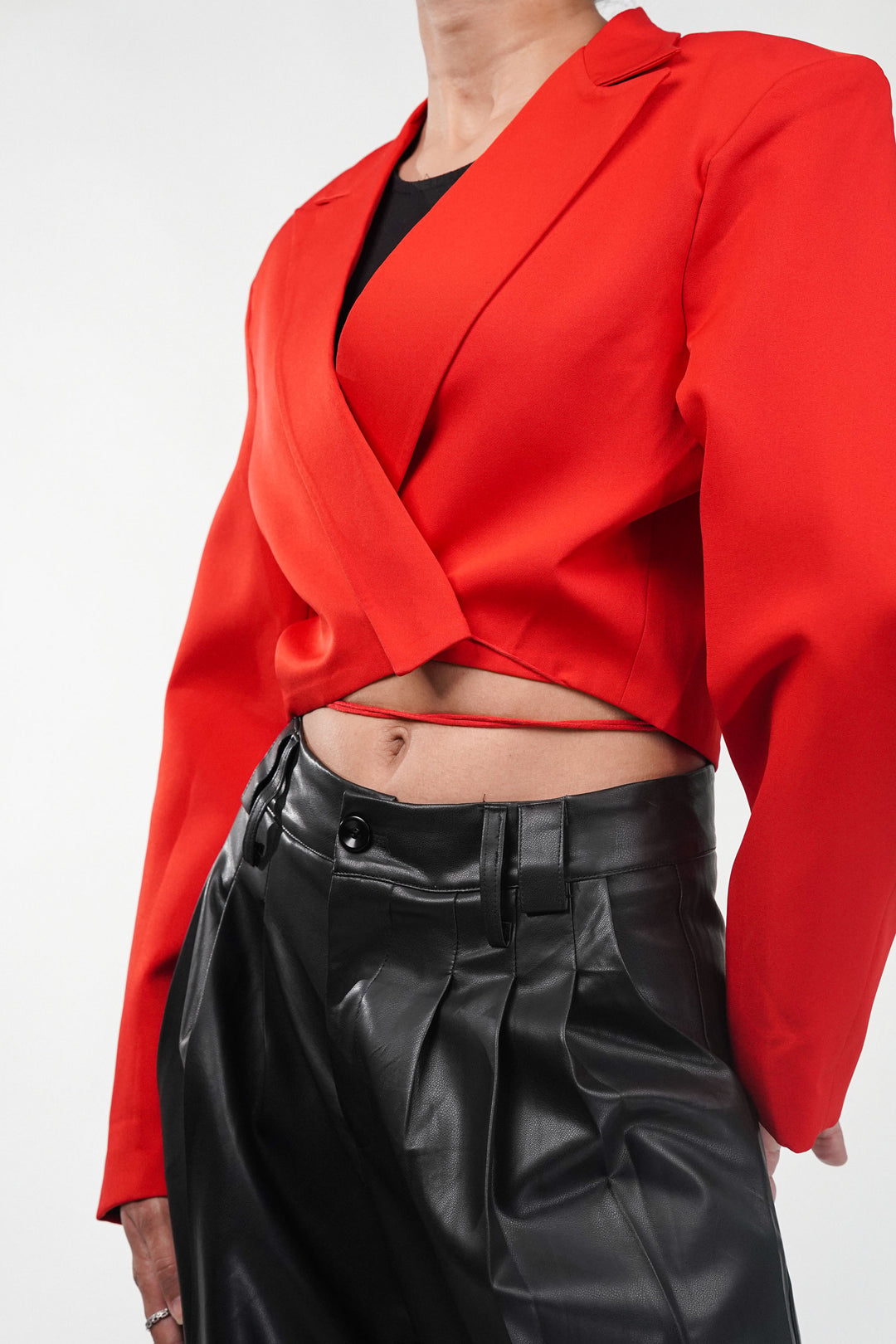 Strings Attached Cropped Blazer in Red